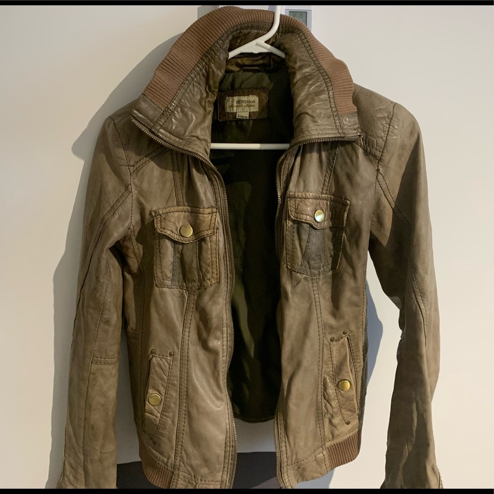 Bershka Tan Real Leather Jacket